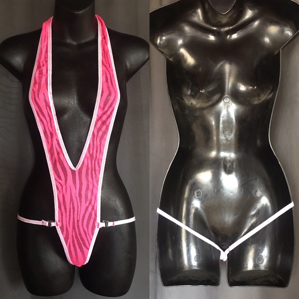 Pink animal print G string monokini